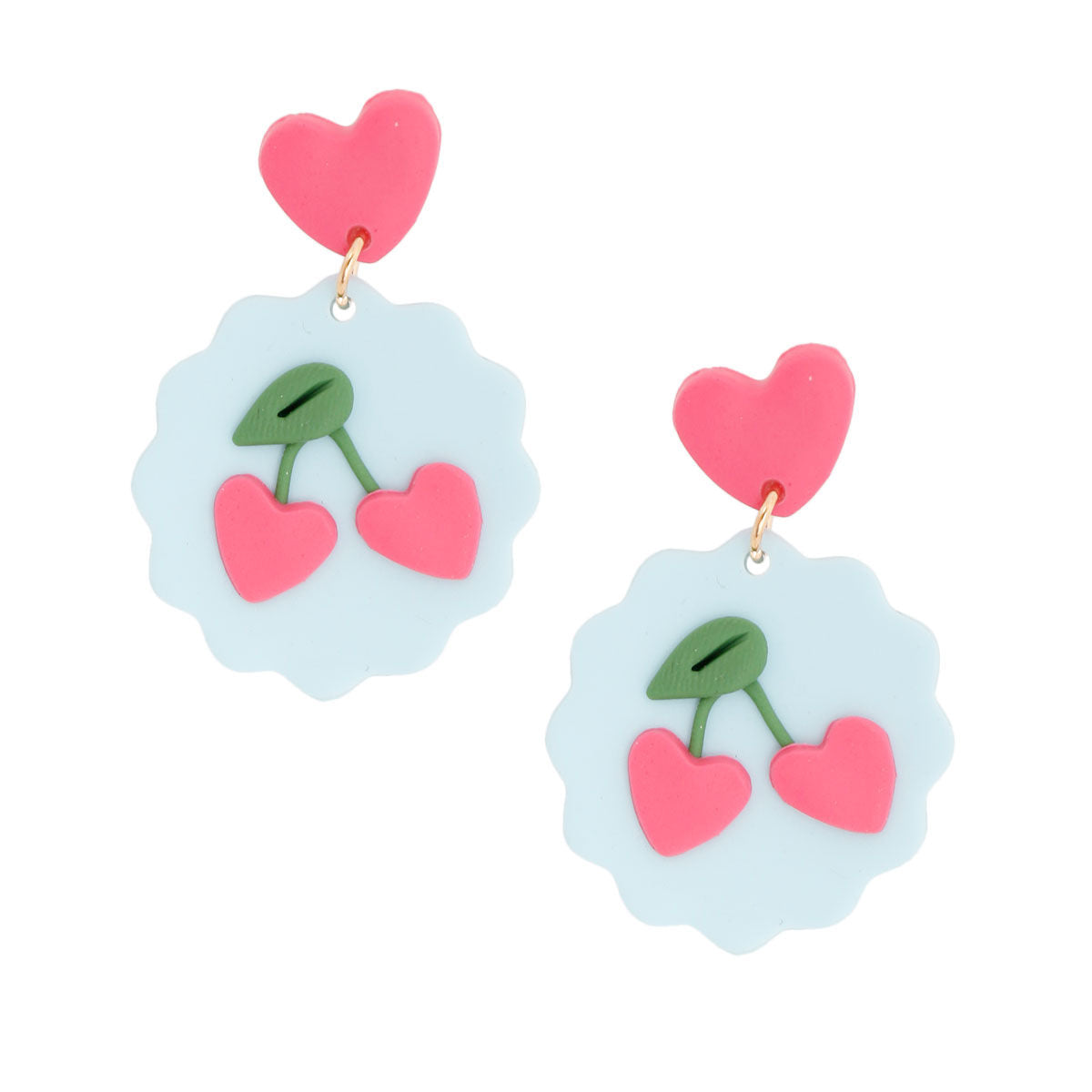 Light Blue and Pink Clay Cherry Earrings|1.75 inches - Premium Wholesale Jewelry from Pinktown - Just $12! Shop now at chiquestyles