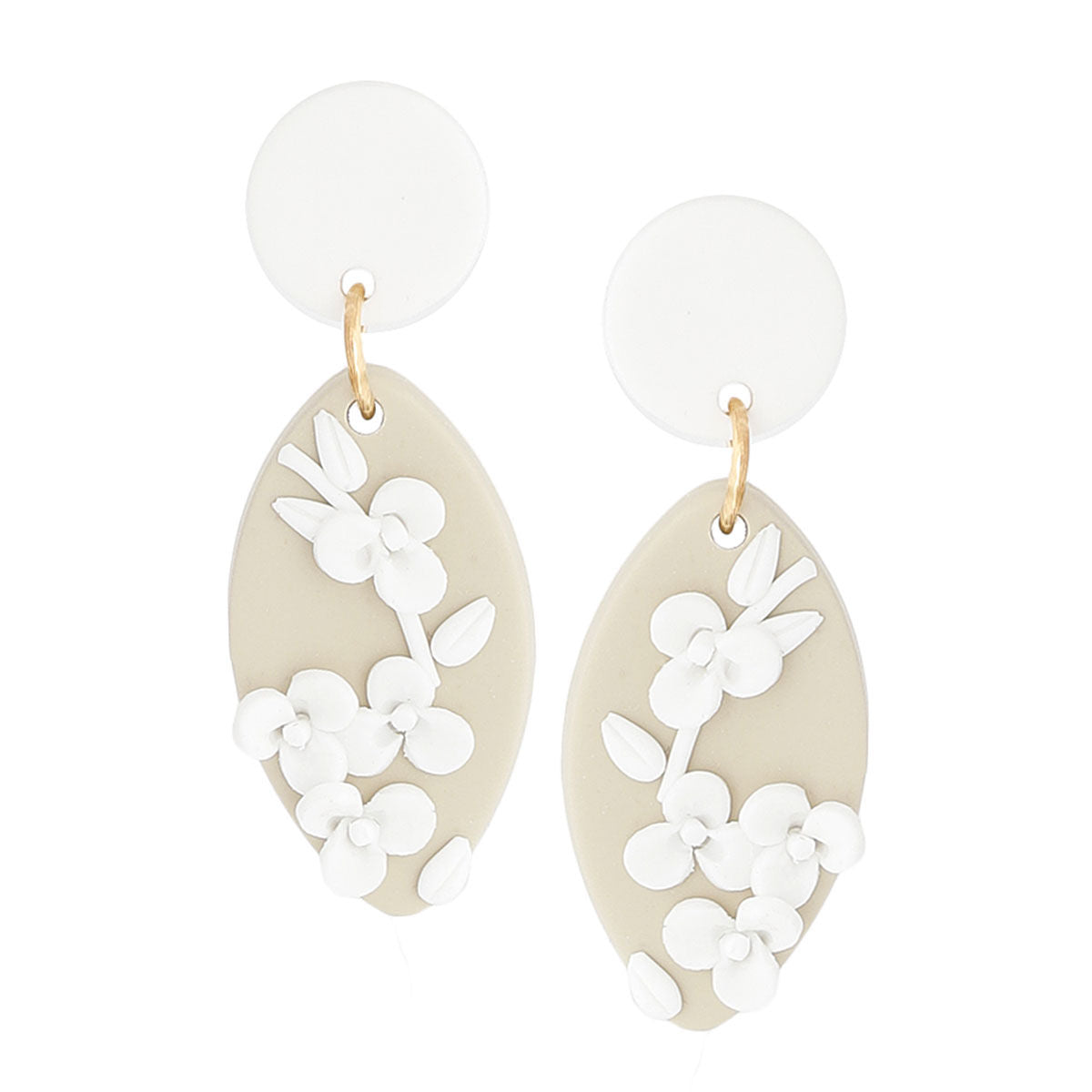 White Tan Clay Marquise Flower Bridal Earrings|1.75 inches - Premium Wholesale Jewelry from Pinktown - Just $8! Shop now at chiquestyles