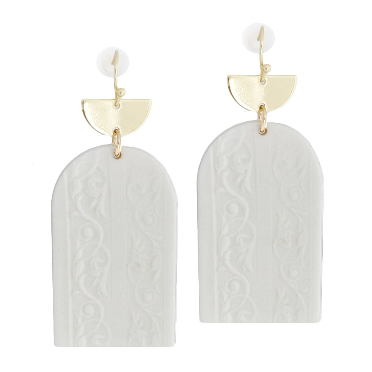 White Clay Rounded Rectangle Floral Bridal Earrings - Premium Wholesale Jewelry from Pinktown - Just $13! Shop now at chiquestyles