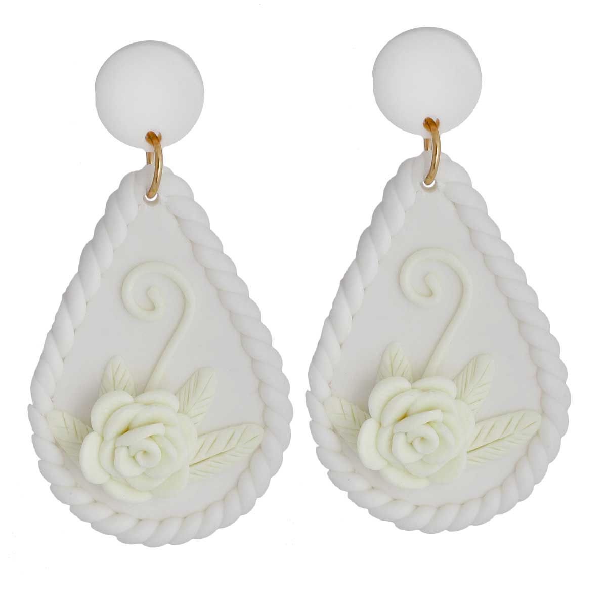 White Ivory Clay Teardrop Flower Bridal Earrings|2.45 inches - Premium Wholesale Jewelry from Pinktown - Just $13! Shop now at chiquestyles