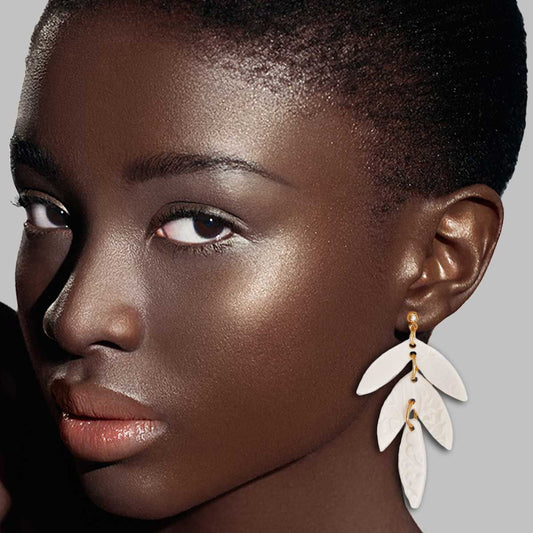 Pale Pink Clay Leaf Shape Bridal Earrings|2.25 inches - Premium Wholesale Jewelry from Pinktown - Just $13! Shop now at chiquestyles