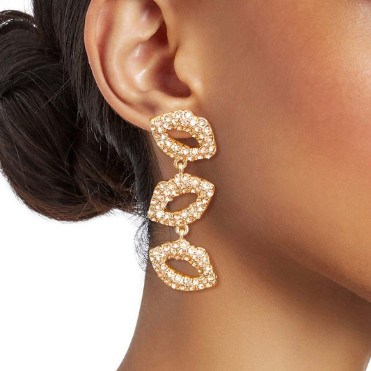 Peach Triple Lips Earrings|2 inches - Premium Wholesale Jewelry from Pinktown - Just $15! Shop now at chiquestyles