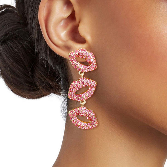 Pink Triple Lips Earrings|2 inches - Premium Wholesale Jewelry from Pinktown - Just $15! Shop now at chiquestyles
