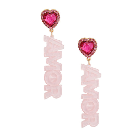 Light Pink Amor Heart Earrings|3 inches - Premium Wholesale Jewelry from Pinktown - Just $13! Shop now at chiquestyles