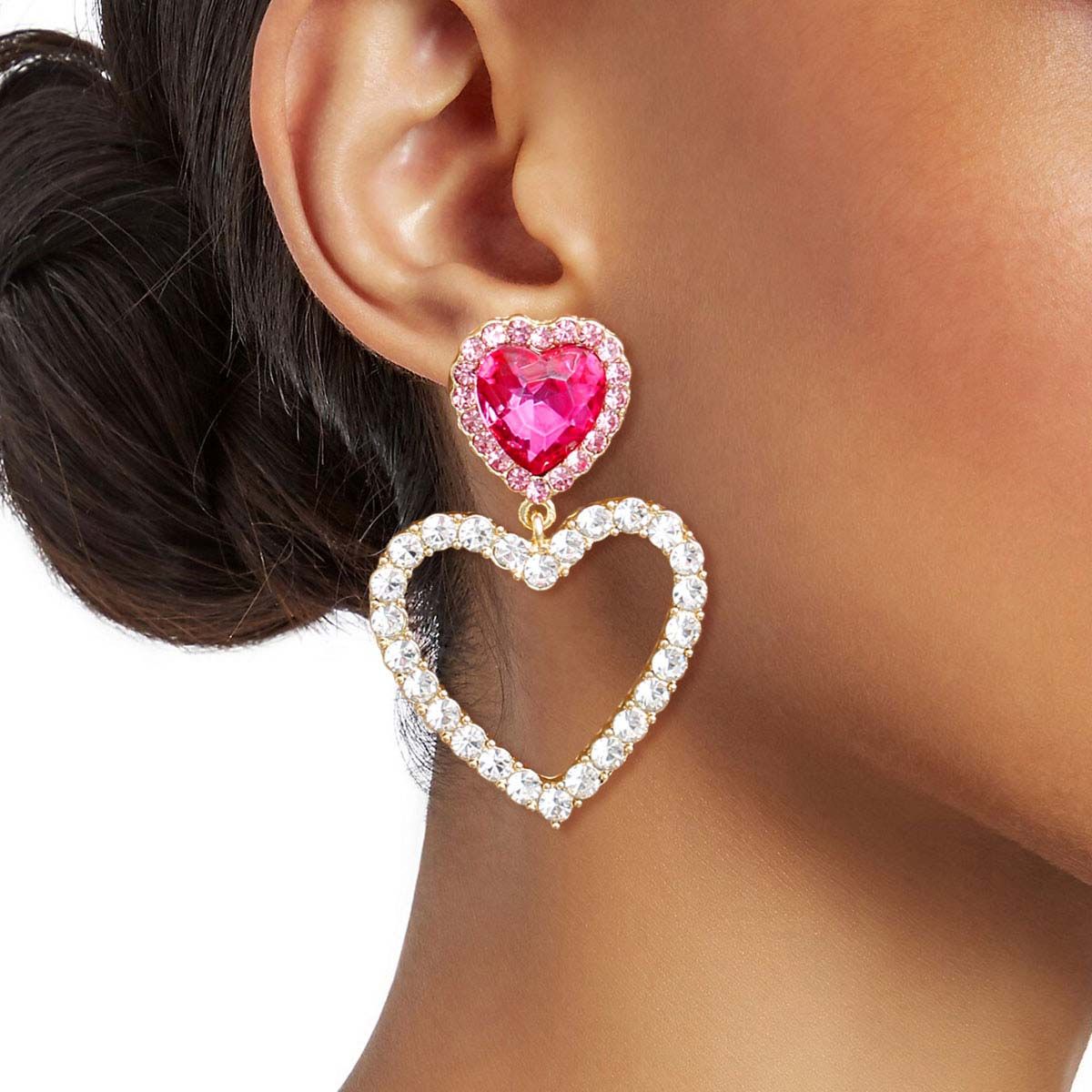 Gold Pink Cutout Heart Earrings|1.9 inches - Premium Wholesale Jewelry from Pinktown - Just $12! Shop now at chiquestyles