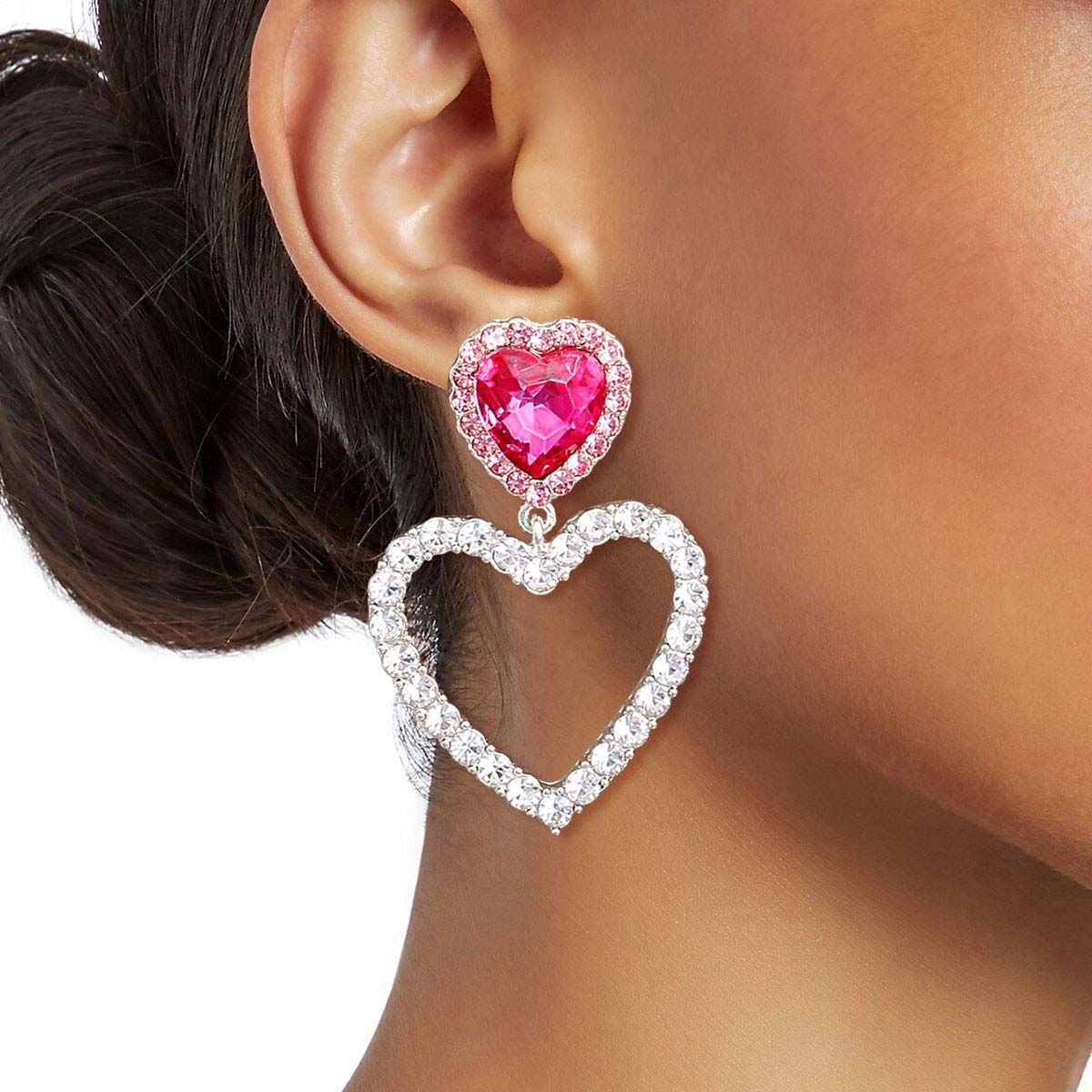Silver Pink Cutout Heart Earrings|1.9 inches - Premium Wholesale Jewelry from Pinktown - Just $12! Shop now at chiquestyles
