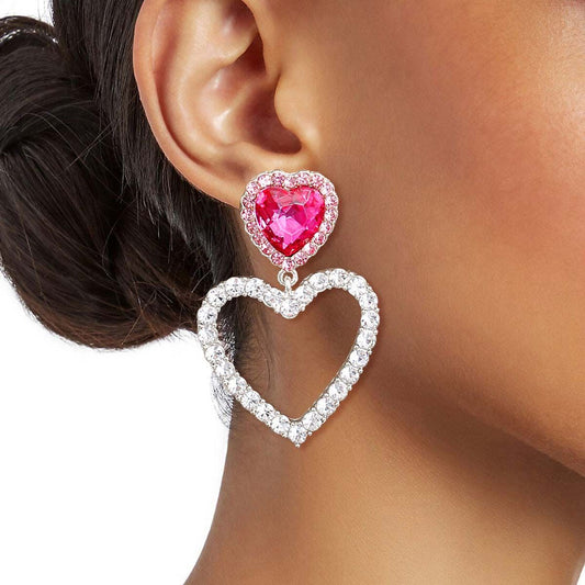 Silver Pink Cutout Heart Earrings|1.9 inches - Premium Wholesale Jewelry from Pinktown - Just $12! Shop now at chiquestyles