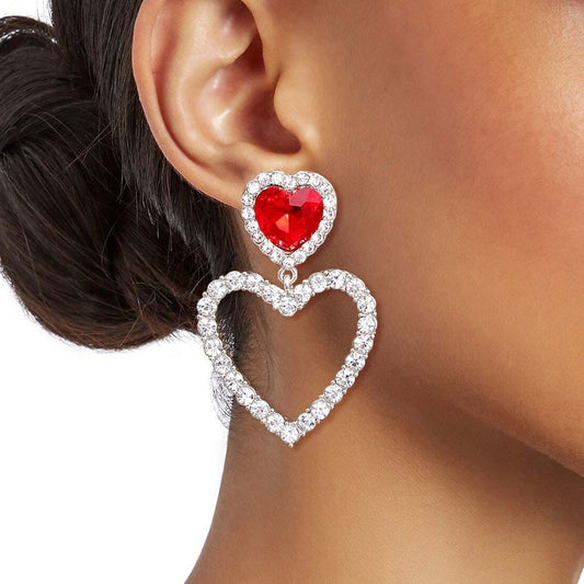 Silver Red Cutout Heart Earrings|1.9 inches - Premium Wholesale Jewelry from Pinktown - Just $12! Shop now at chiquestyles