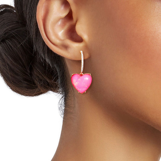 Gold Fuchsia Heart Huggie Hoops|1.15 inches - Premium Wholesale Jewelry from Pinktown - Just $12! Shop now at chiquestyles