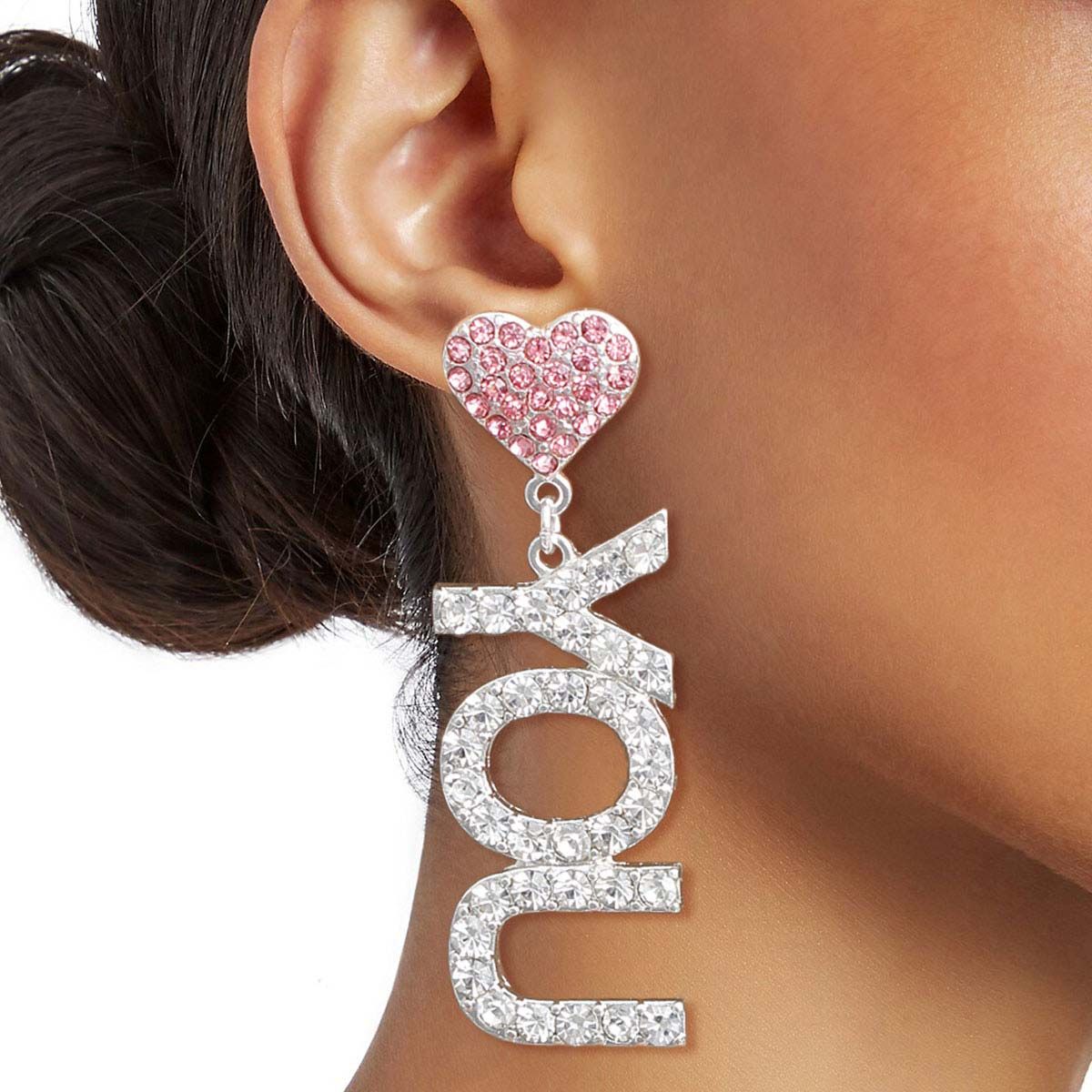 Pink Silver LOVE YOU Earrings|2.75 inches - Premium Wholesale Jewelry from Pinktown - Just $13! Shop now at chiquestyles