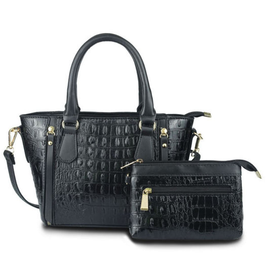 Black Croc Tote Pouch Set|12.5 x 8 x 4 inches - Premium Wholesale Fashion Accessories from Pinktown - Just $36! Shop now at chiquestyles