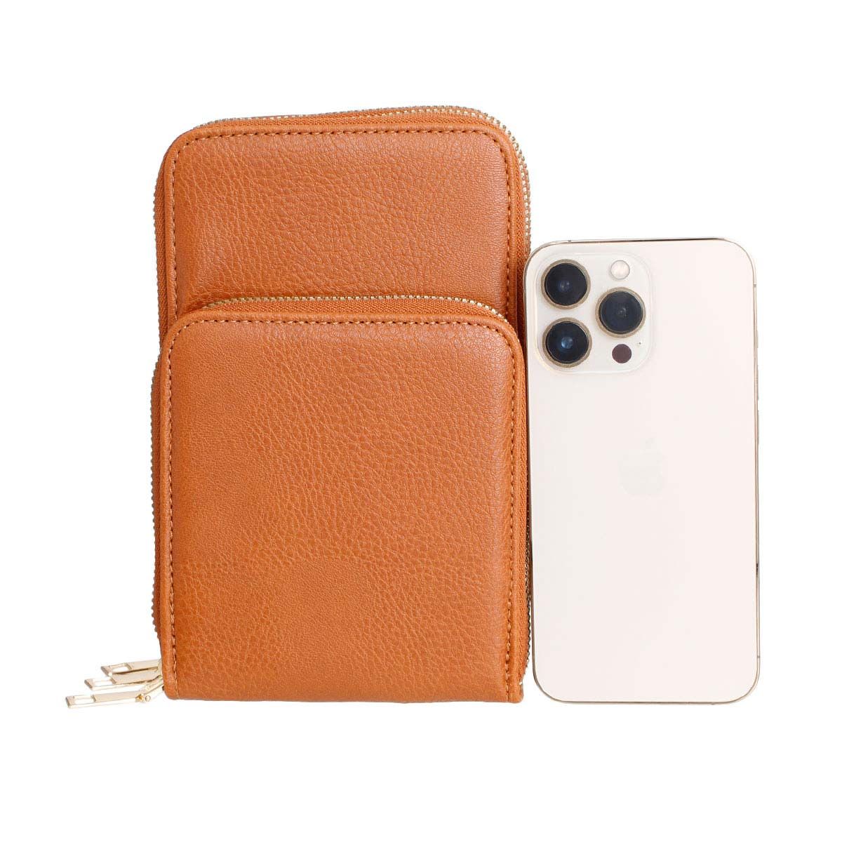 Camel Triple Pocket Crossbody|7.3 x 4.4 x 2.8 inches - Premium Wholesale Fashion Accessories from Pinktown - Just $26! Shop now at chiquestyles