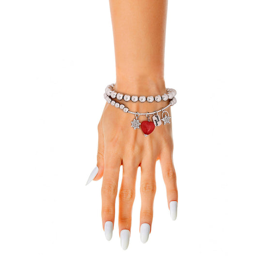 Silver Bead 2 Pcs Heart Charm Bracelets|Stretch to Fit - Premium Wholesale Jewelry from Pinktown - Just $11! Shop now at chiquestyles