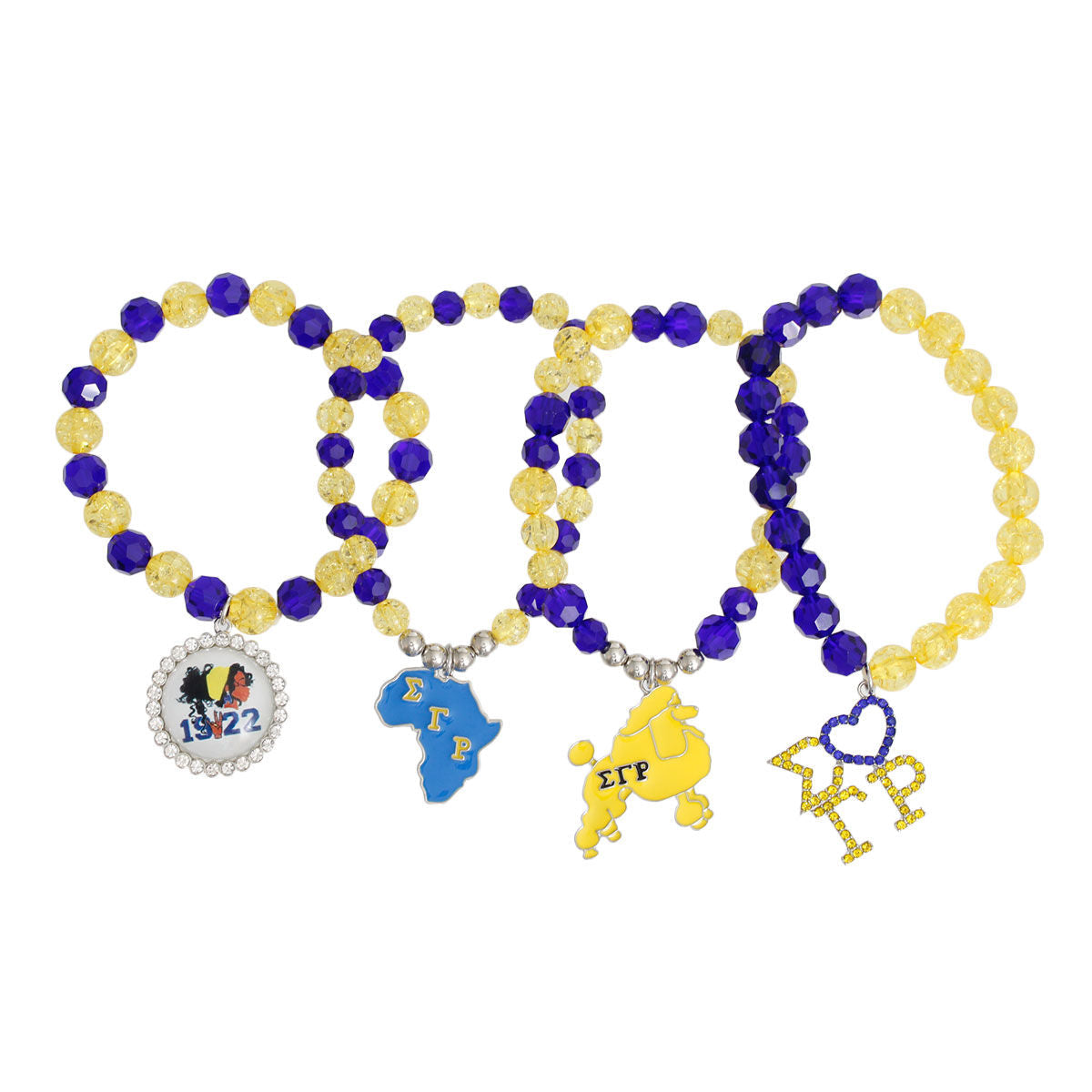 Blue Yellow Bead Silver Sorority Set|Stretch to Fit - Premium Wholesale Jewelry from Pinktown - Just $20! Shop now at chiquestyles