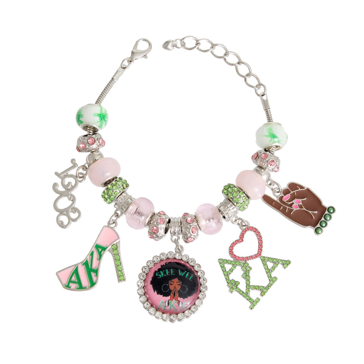 Pink Green Sorority Charm Bracelet|8 inches - Premium Wholesale Jewelry from Pinktown - Just $29! Shop now at chiquestyles