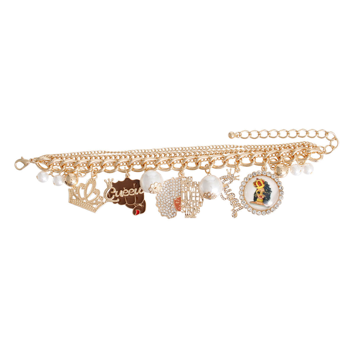 Gold Queen Afro Charm Bracelet|8 + 3 inches - Premium Wholesale Jewelry from Pinktown - Just $20! Shop now at chiquestyles