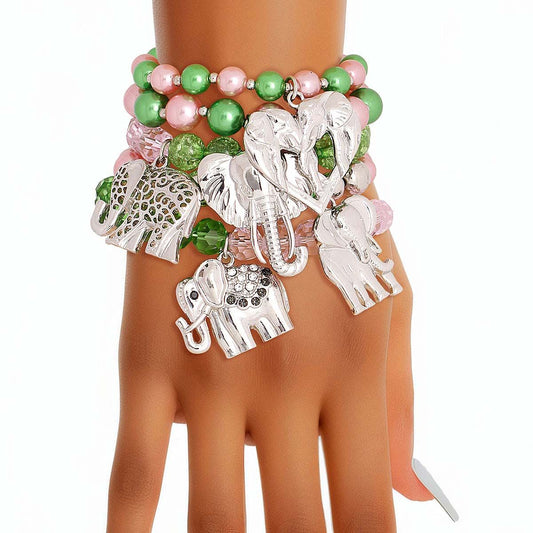 Mixed Pink Green Elephant Bracelets - Premium Wholesale Jewelry from Pinktown - Just $24! Shop now at chiquestyles