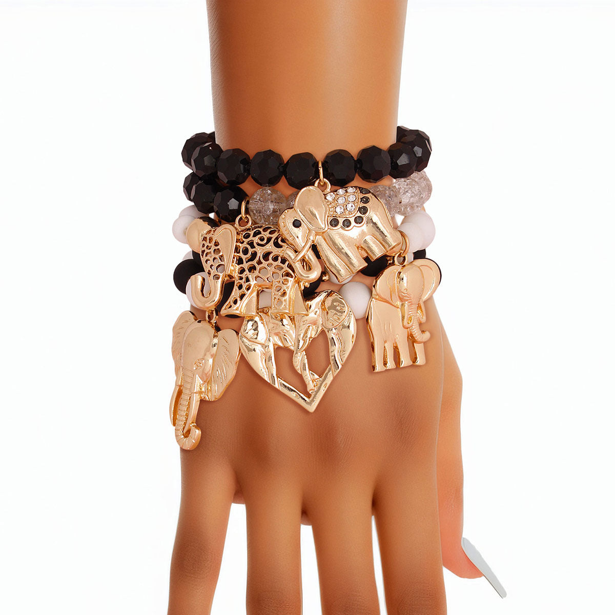Mixed Black White Elephant Bracelets|Stretch to Fit - Premium Wholesale Jewelry from Pinktown - Just $21! Shop now at chiquestyles