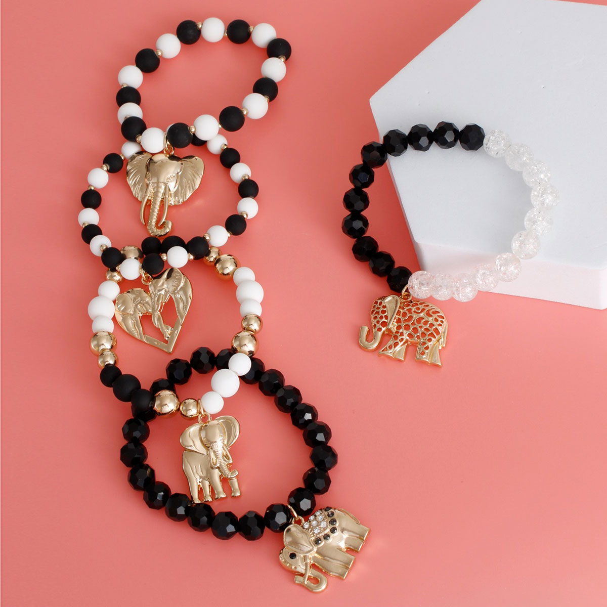 Mixed Black White Elephant Bracelets|Stretch to Fit - Premium Wholesale Jewelry from Pinktown - Just $21! Shop now at chiquestyles