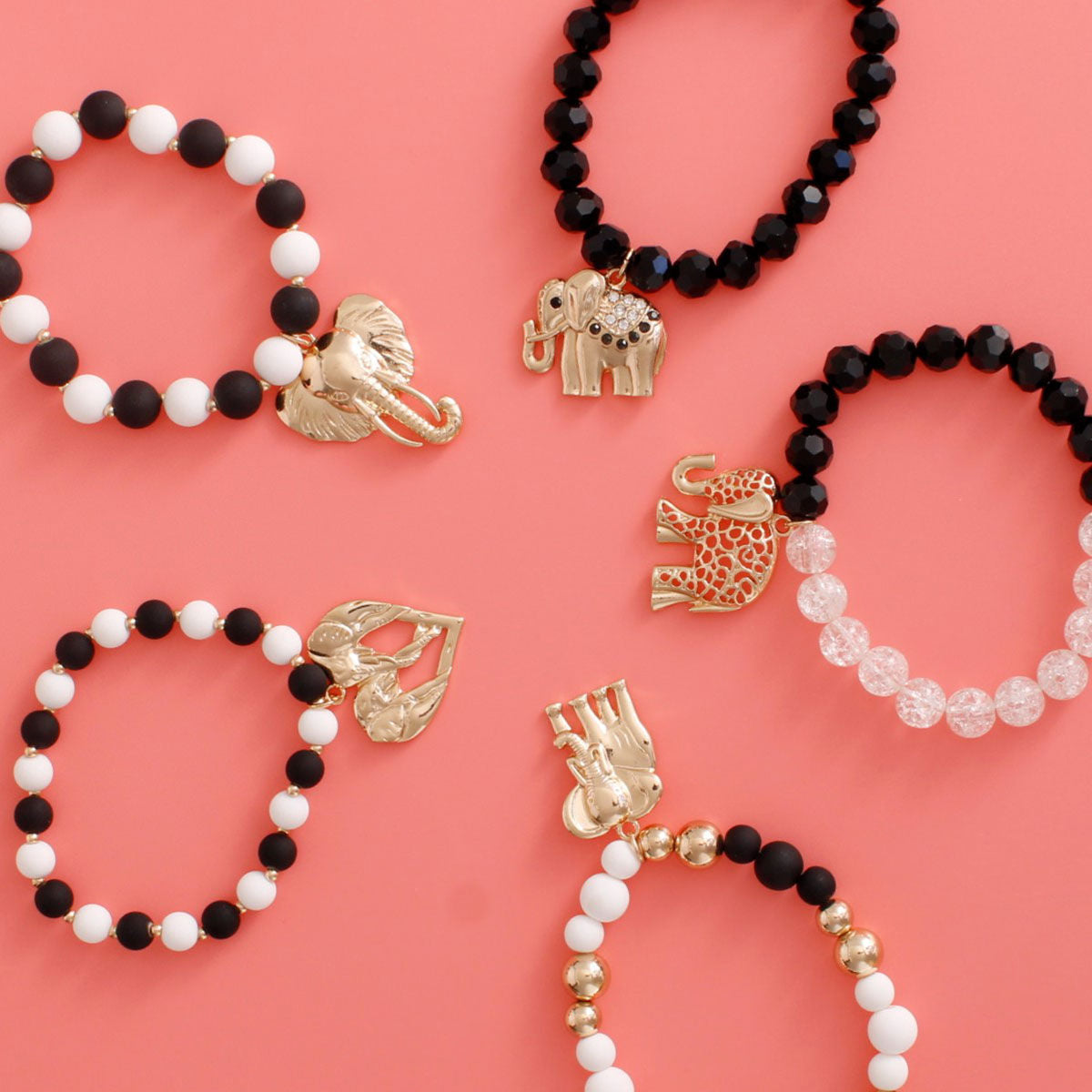 Mixed Black White Elephant Bracelets|Stretch to Fit - Premium Wholesale Jewelry from Pinktown - Just $21! Shop now at chiquestyles