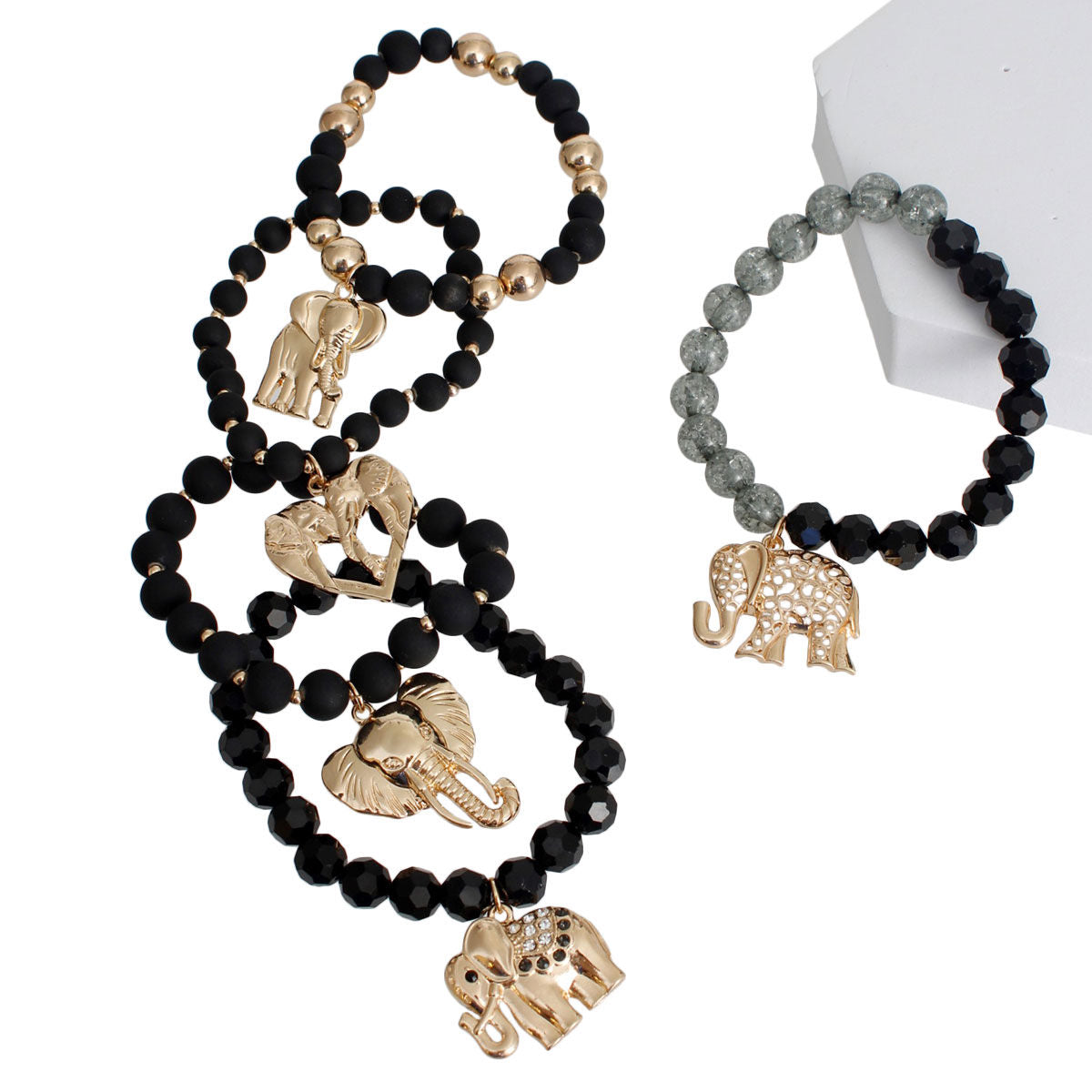 Mixed Black Elephant Bracelets|Stretch to Fit - Premium Wholesale Jewelry from Pinktown - Just $21! Shop now at chiquestyles