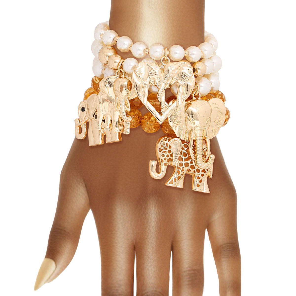 Mixed Gold Bead Elephant Bracelets|Stretch to Fit - Premium Wholesale Jewelry from Pinktown - Just $22! Shop now at chiquestyles