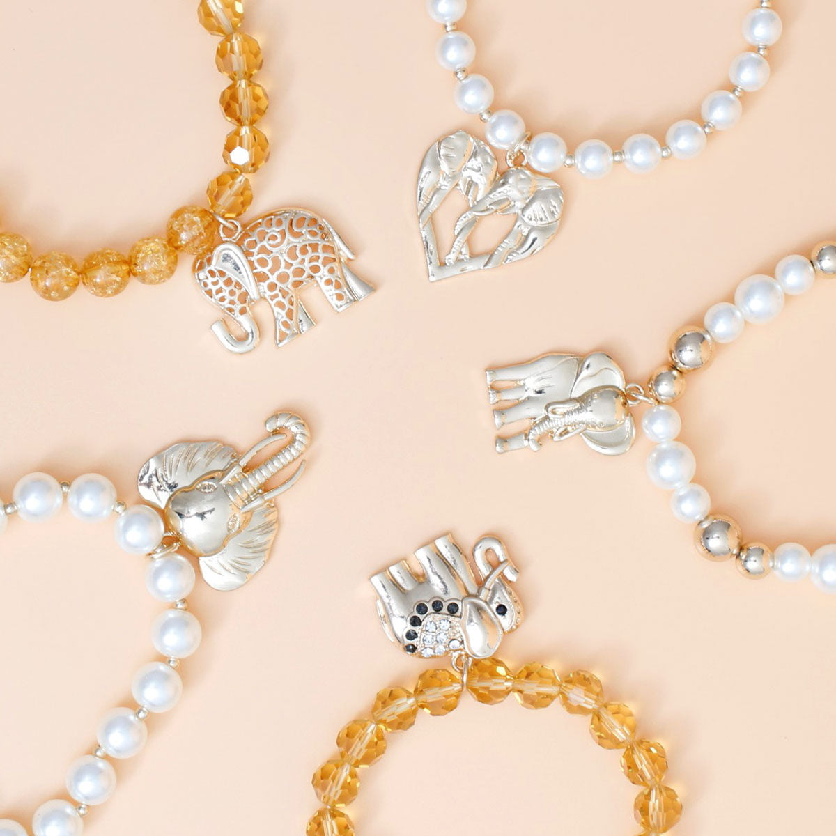 Mixed Gold Bead Elephant Bracelets|Stretch to Fit - Premium Wholesale Jewelry from Pinktown - Just $22! Shop now at chiquestyles