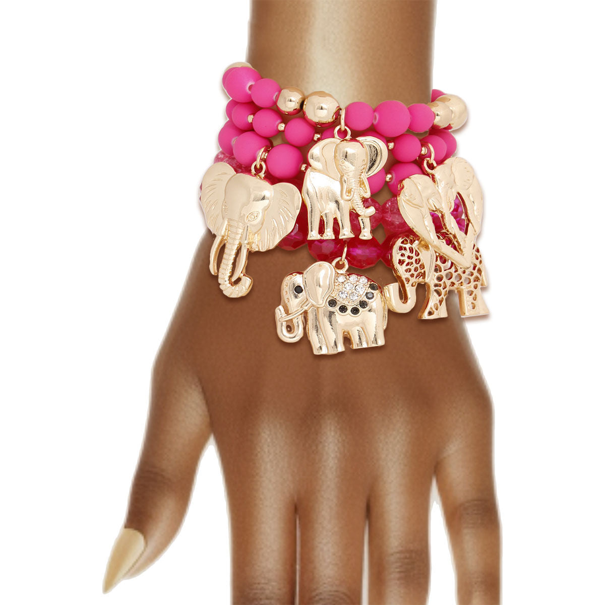 Mixed Fuchsia Bead Elephant Bracelets|Stretch to Fit - Premium Wholesale Jewelry from Pinktown - Just $22! Shop now at chiquestyles
