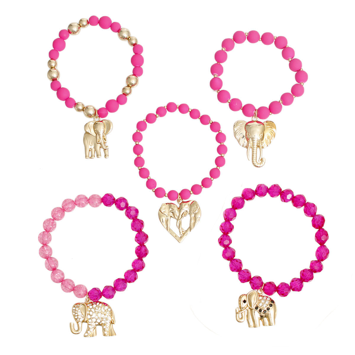 Mixed Fuchsia Bead Elephant Bracelets|Stretch to Fit - Premium Wholesale Jewelry from Pinktown - Just $22! Shop now at chiquestyles