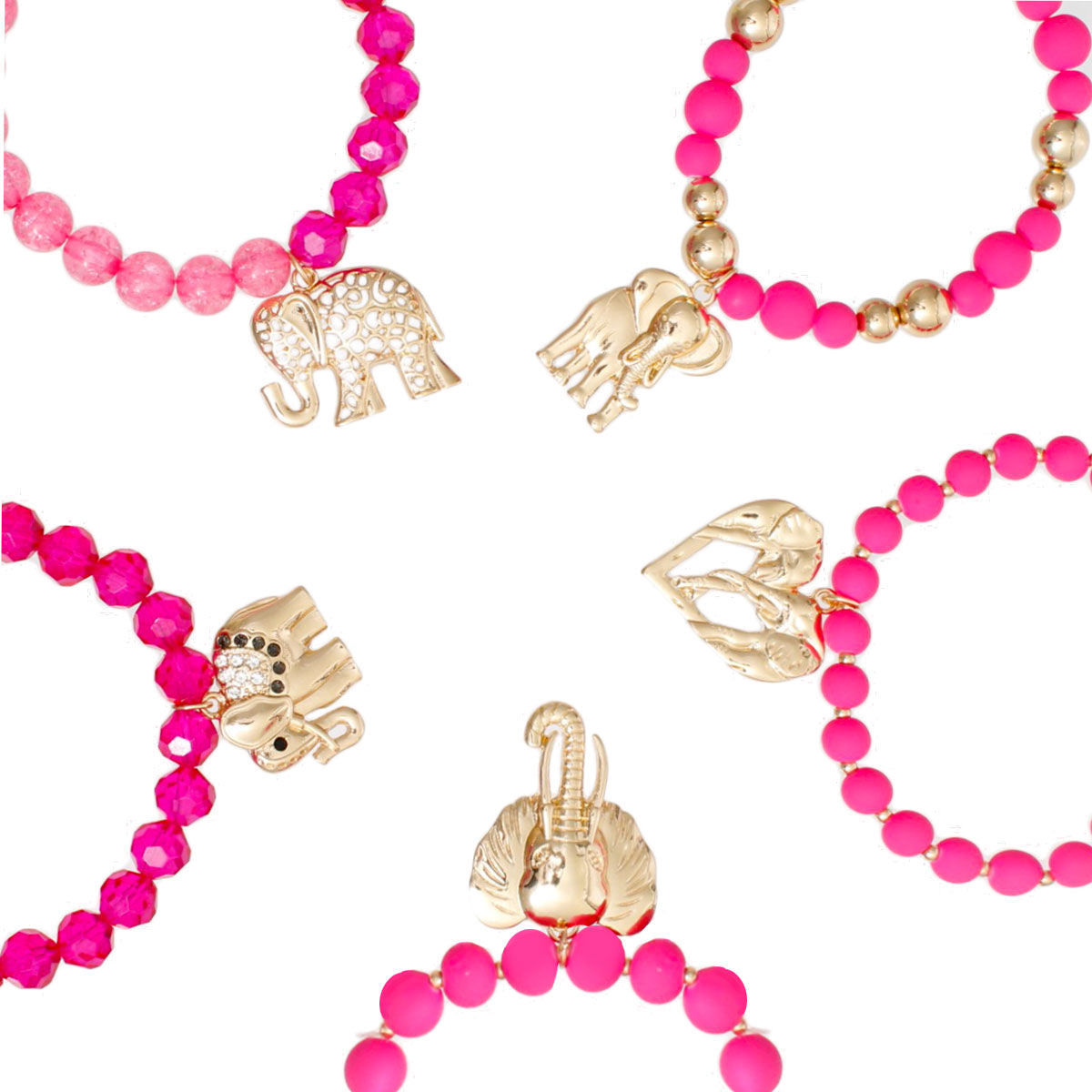 Mixed Fuchsia Bead Elephant Bracelets|Stretch to Fit - Premium Wholesale Jewelry from Pinktown - Just $22! Shop now at chiquestyles