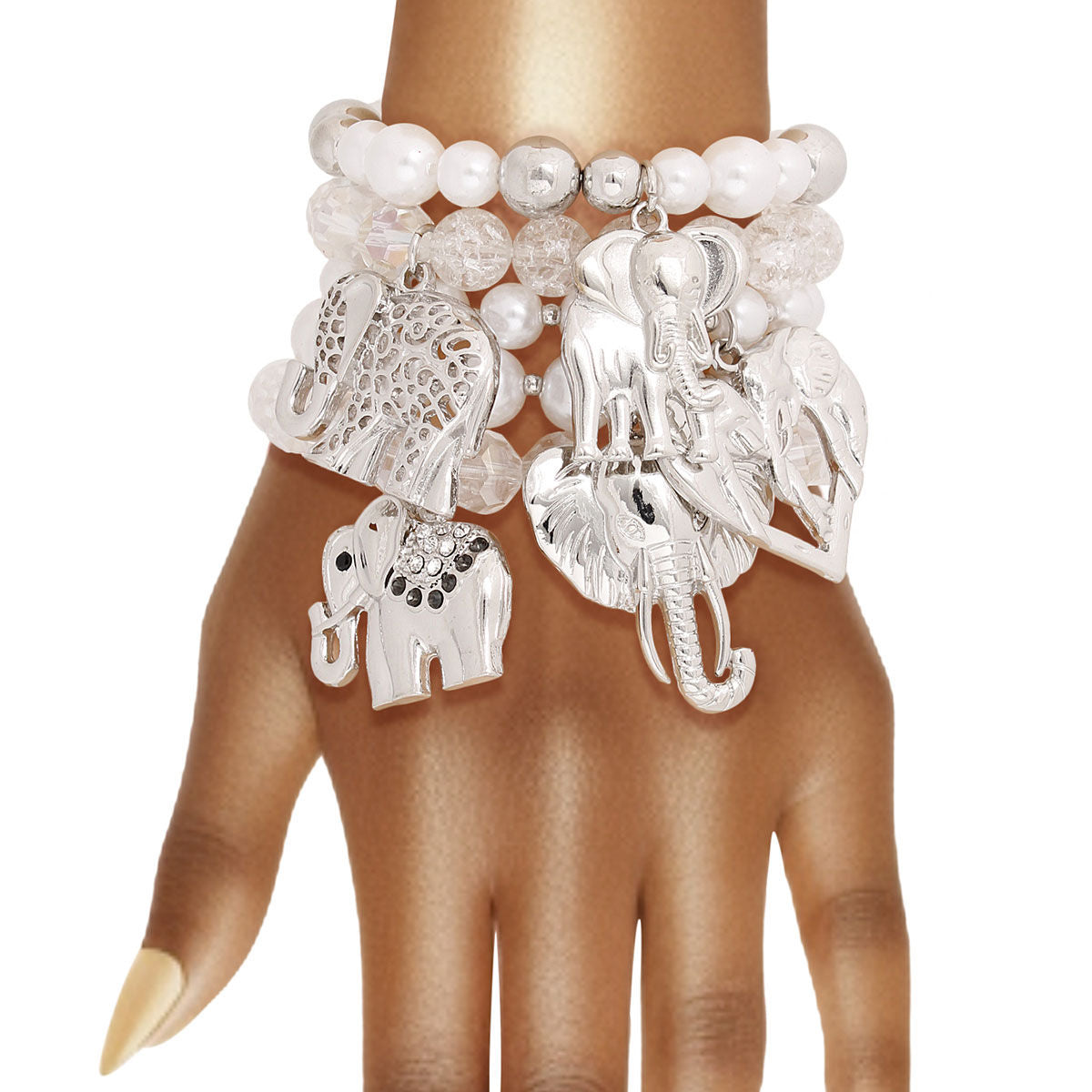 Mixed Silver Bead Elephant Bracelets|Stretch to Fit - Premium Wholesale Jewelry from Pinktown - Just $22! Shop now at chiquestyles
