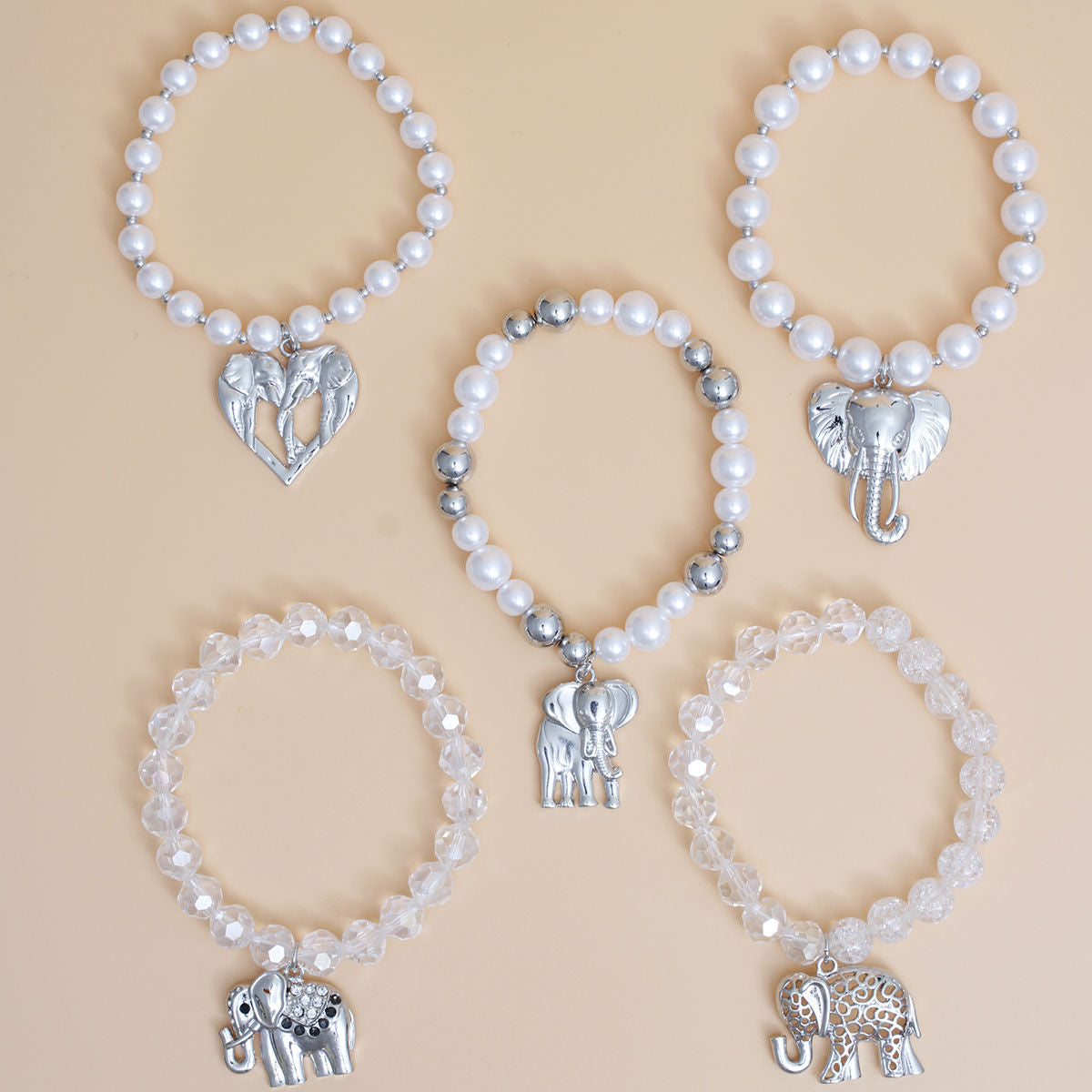 Mixed Silver Bead Elephant Bracelets|Stretch to Fit - Premium Wholesale Jewelry from Pinktown - Just $22! Shop now at chiquestyles