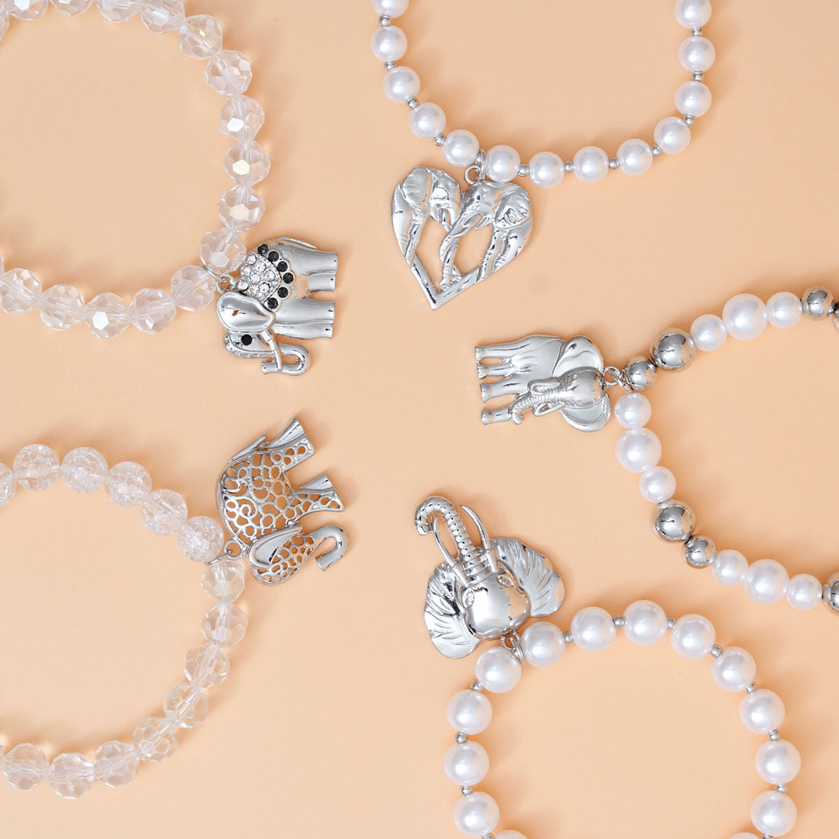 Mixed Silver Bead Elephant Bracelets|Stretch to Fit - Premium Wholesale Jewelry from Pinktown - Just $22! Shop now at chiquestyles