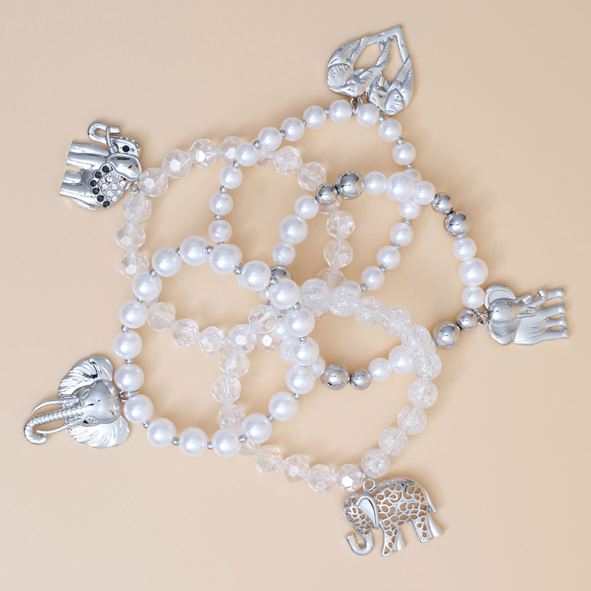 Mixed Silver Bead Elephant Bracelets|Stretch to Fit - Premium Wholesale Jewelry from Pinktown - Just $22! Shop now at chiquestyles