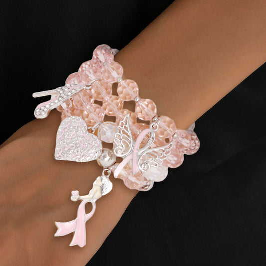 Light Pink Cancer Charm Bracelets|Stretch to Fit - Premium Wholesale Jewelry from Pinktown - Just $19! Shop now at chiquestyles