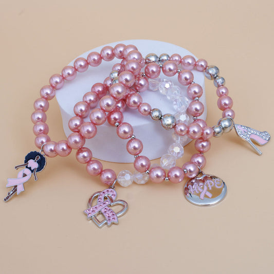 Light Pink Pearl Cancer Bracelets|Stretch to Fit - Premium Wholesale Jewelry from Pinktown - Just $19! Shop now at chiquestyles