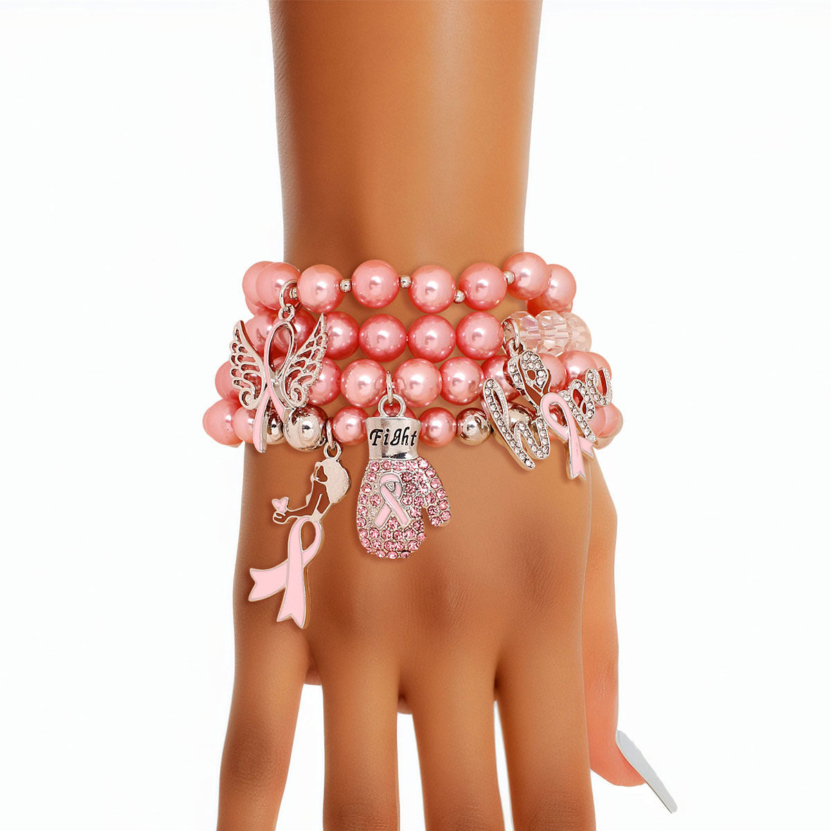 Light Pink Pearl Cancer Charm Bracelets|Stretch to Fit - Premium Wholesale Jewelry from Pinktown - Just $19! Shop now at chiquestyles