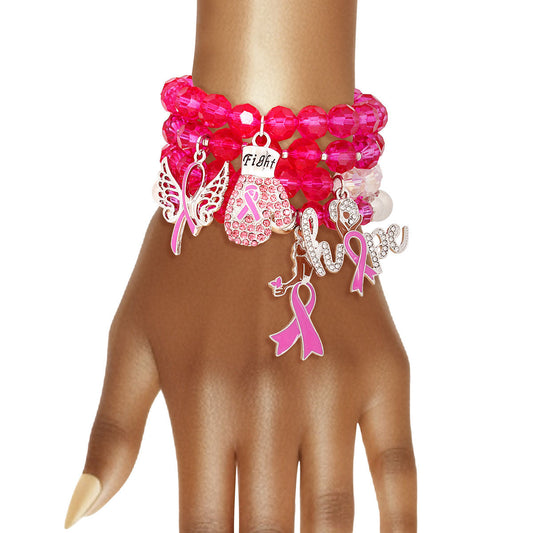 Pink Glass Bead Cancer Bracelets|Stretch to Fit - Premium Wholesale Jewelry from Pinktown - Just $19! Shop now at chiquestyles