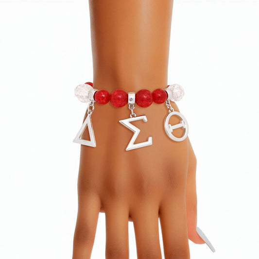 DST Bracelet Red Bead Delta Charm Bracelet for Women - Premium Wholesale Jewelry from Pinktown - Just $15! Shop now at chiquestyles