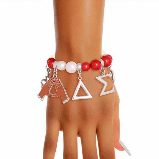 Red White Pearl Delta Soror Bracelet - Premium Wholesale Jewelry from Pinktown - Just $16! Shop now at chiquestyles