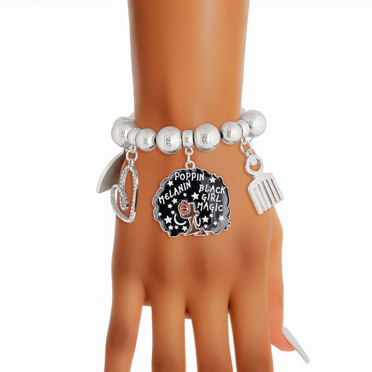 Silver Melanin Bracelet|Stretch to Fit - Premium Wholesale Jewelry from Pinktown - Just $13! Shop now at chiquestyles