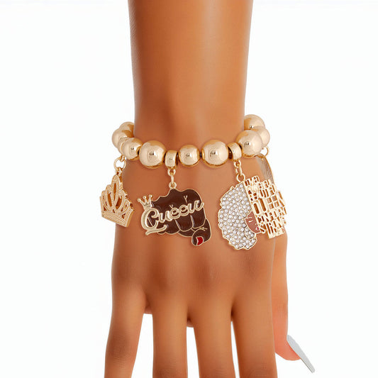 Gold Queen Afro Bracelet|Stretch to Fit - Premium Wholesale Jewelry from Pinktown - Just $13! Shop now at chiquestyles
