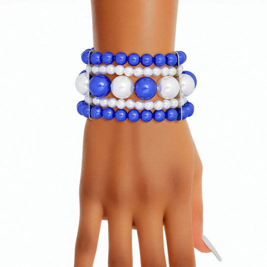 Bracelet Blue White Stacked Pearls for Women - Premium Wholesale Jewelry from Pinktown - Just $15! Shop now at chiquestyles