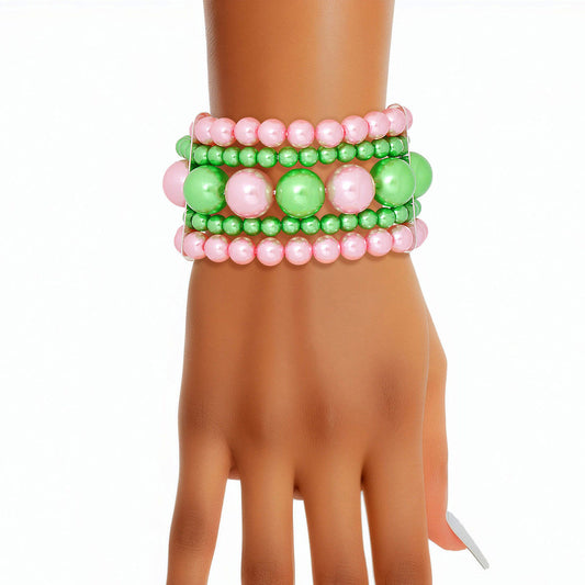 Bracelet Pink Green Stacked Pearls for Women - Premium Wholesale Jewelry from Pinktown - Just $14! Shop now at chiquestyles