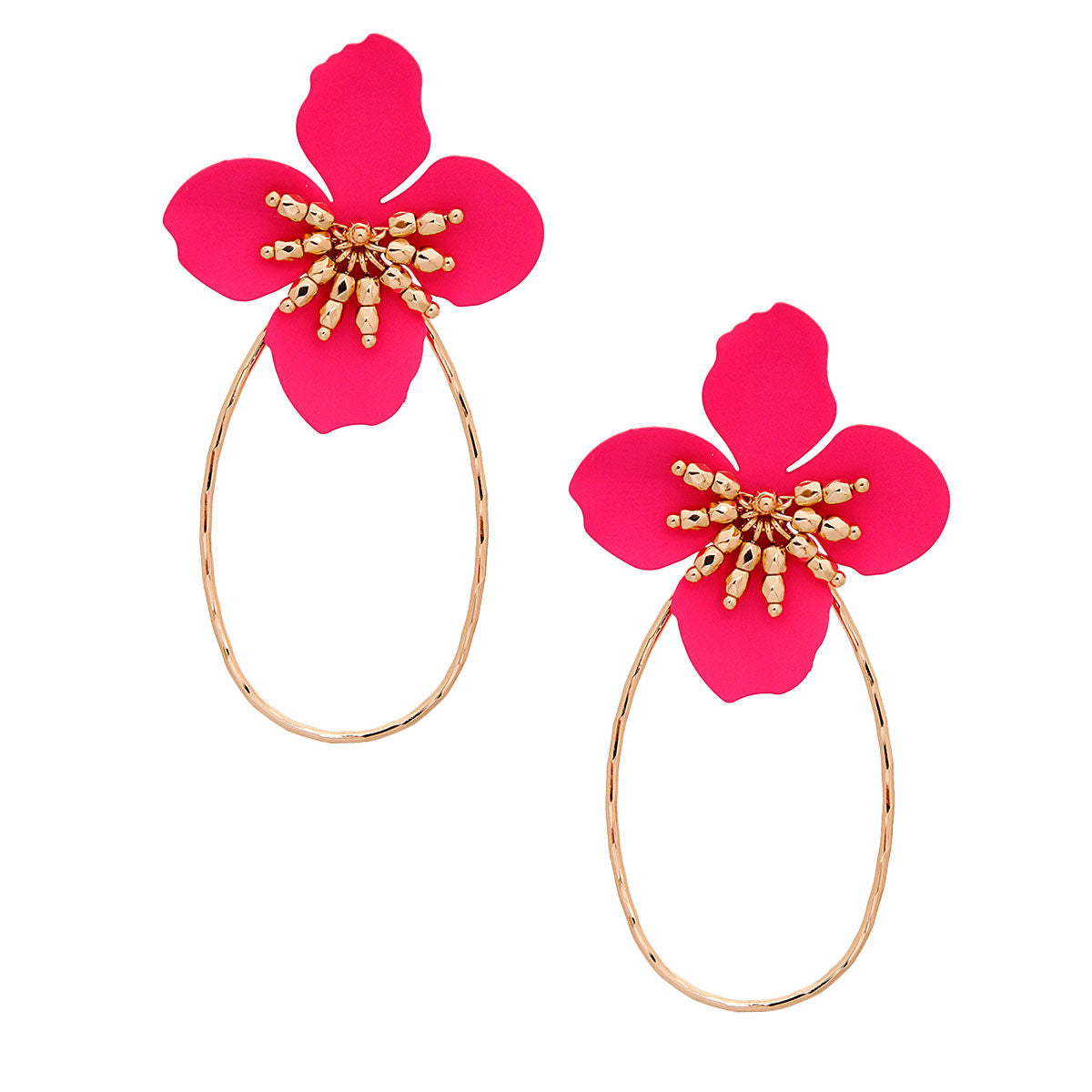 Fuchsia Flower Teardrop Hoops|3 inches - Premium Wholesale Jewelry from Pinktown - Just $12! Shop now at chiquestyles