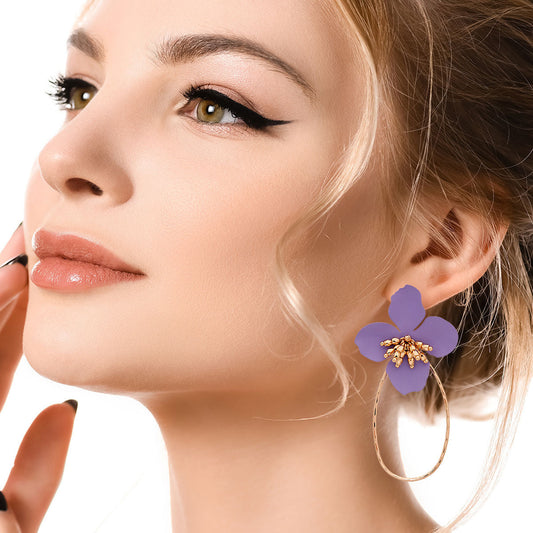 Lavender Flower Teardrop Hoops|3 inches - Premium Wholesale Jewelry from Pinktown - Just $12! Shop now at chiquestyles