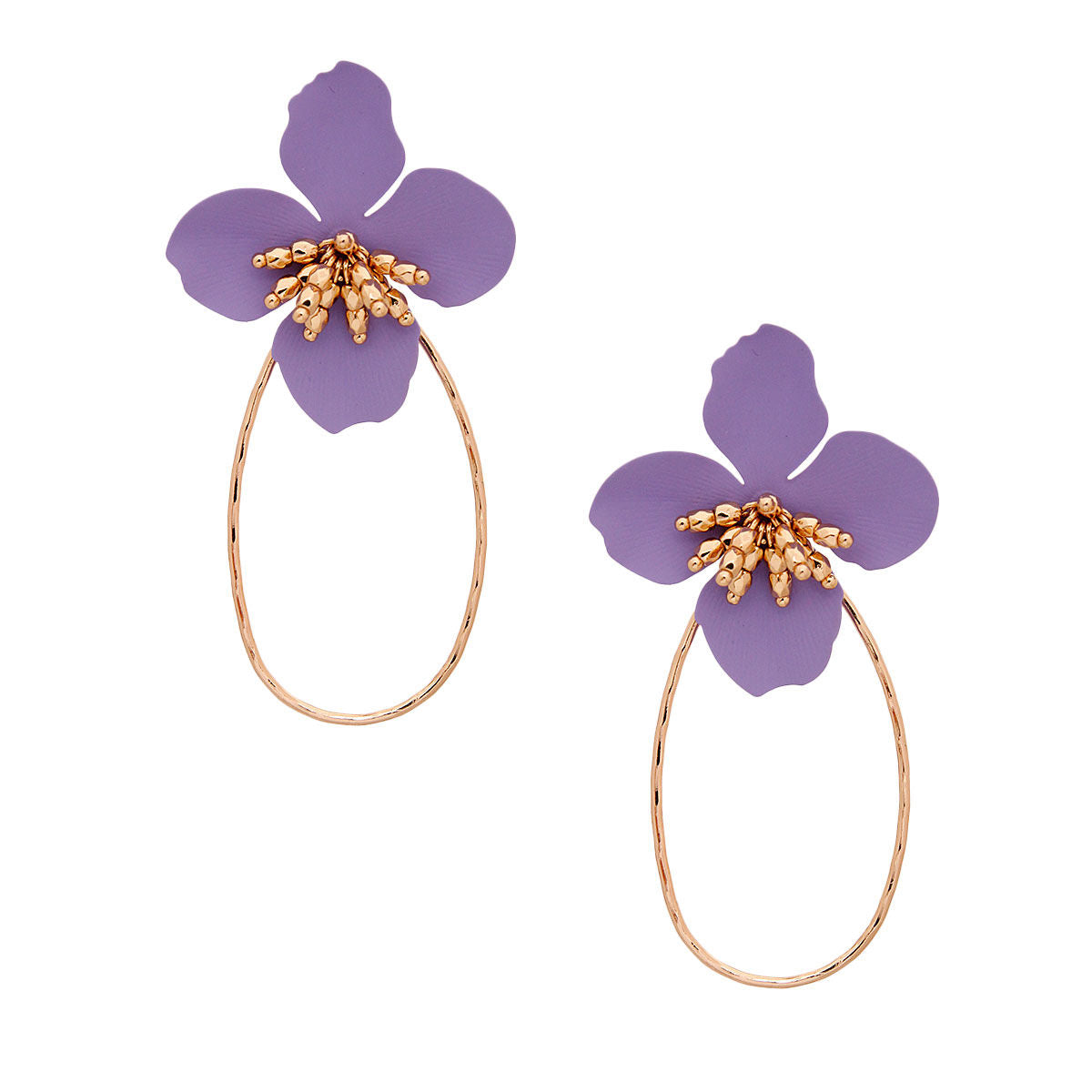 Lavender Flower Teardrop Hoops|3 inches - Premium Wholesale Jewelry from Pinktown - Just $12! Shop now at chiquestyles