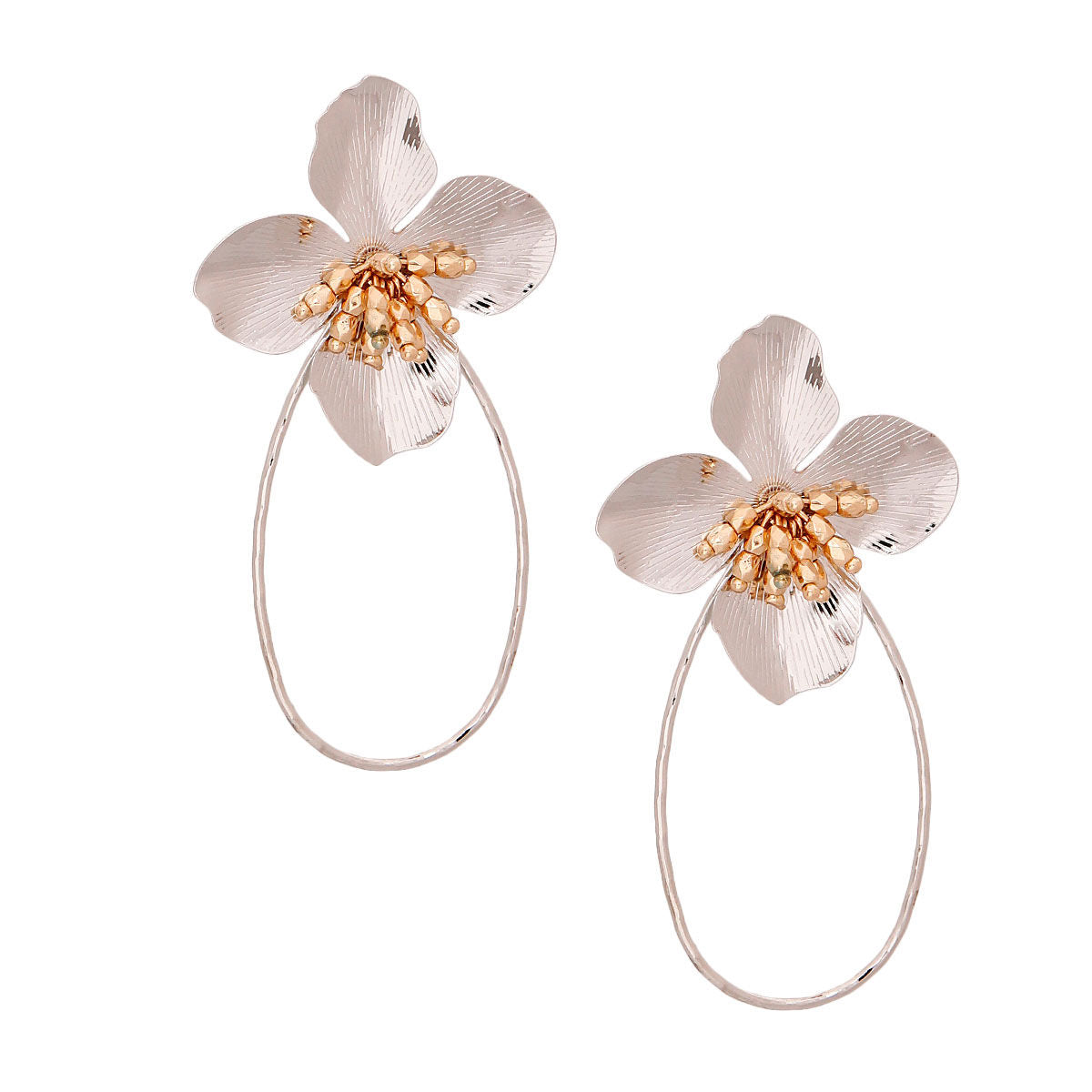 Silver Flower Teardrop Hoops|3 inches - Premium Wholesale Jewelry from Pinktown - Just $12! Shop now at chiquestyles