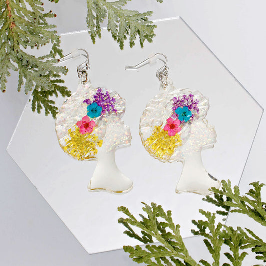 Dangle Clear Medium Afro Flower Earrings for Women - Premium Wholesale Jewelry from Pinktown - Just $12! Shop now at chiquestyles