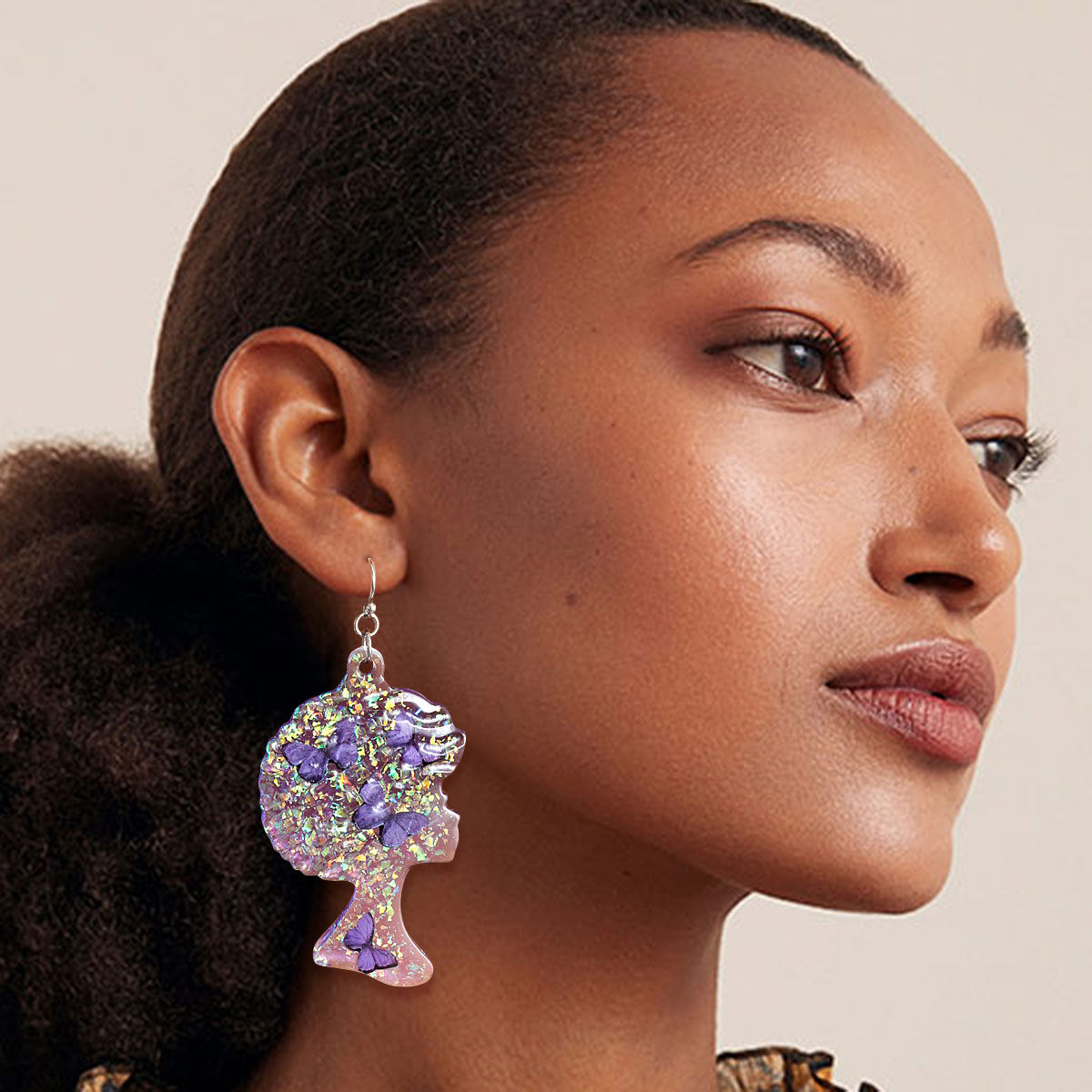 Purple Afro Butterfly Earrings|3 inches - Premium Wholesale Jewelry from Pinktown - Just $14! Shop now at chiquestyles